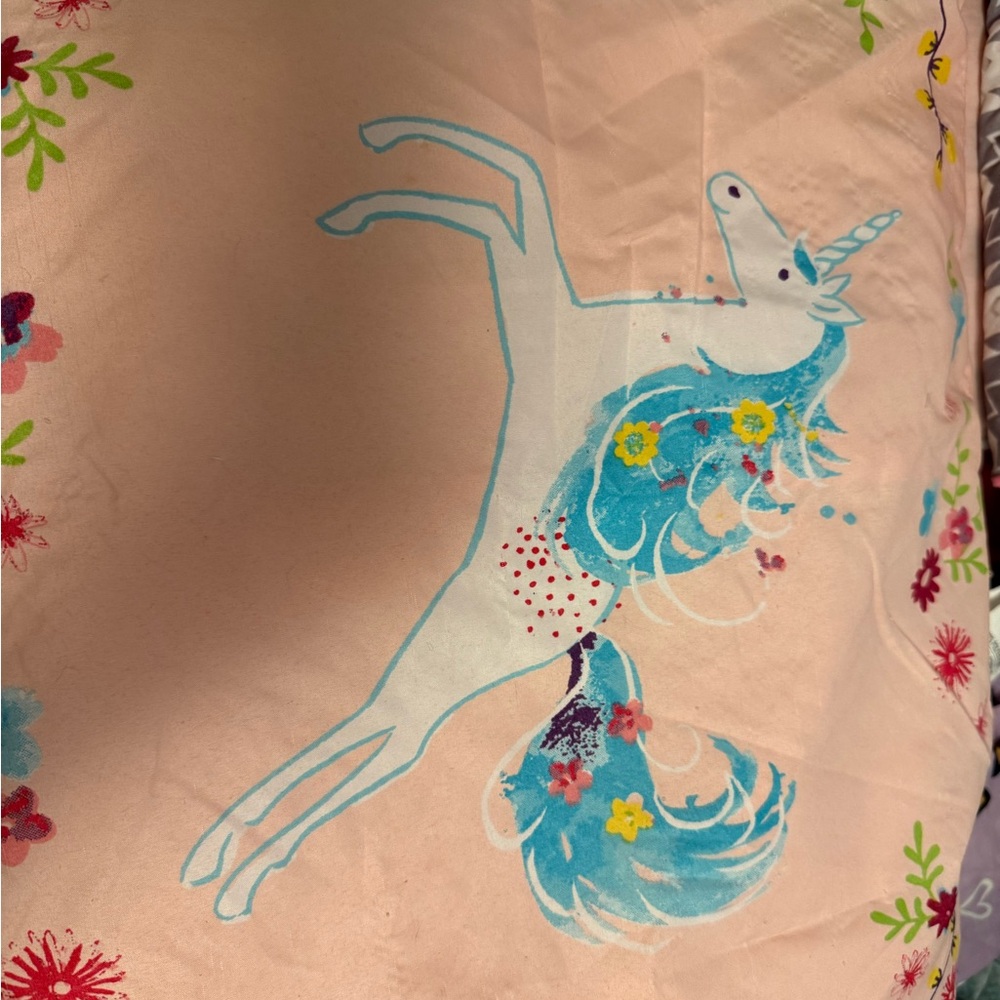 Unicorn Comforter with Floral Accents and Two Shams